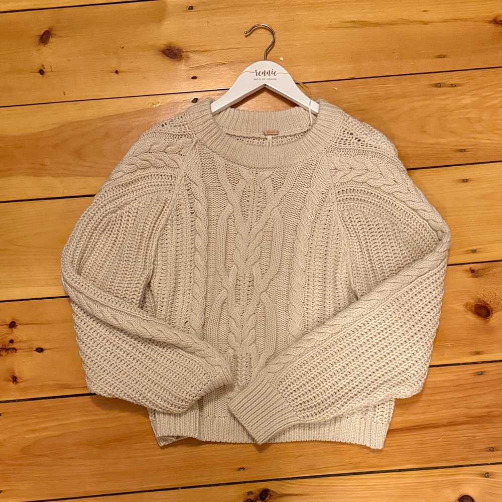Free People Cream Cable Knit Sweater